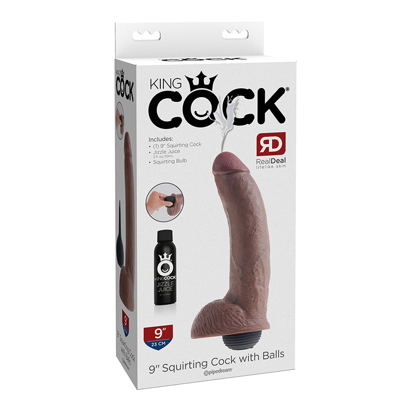 Pipedream King Cock 9 in. Squirting Cock With Balls Realistic Dildo Brown