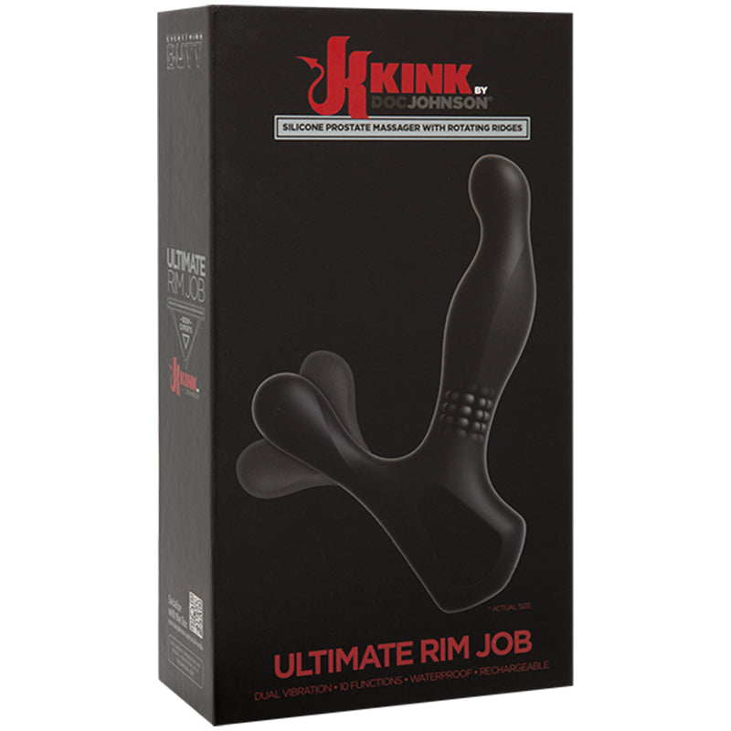 Kink - The Ultimate Rimmer Job Vibrating Silicone Prostate Massager with Rotating Ridges Black