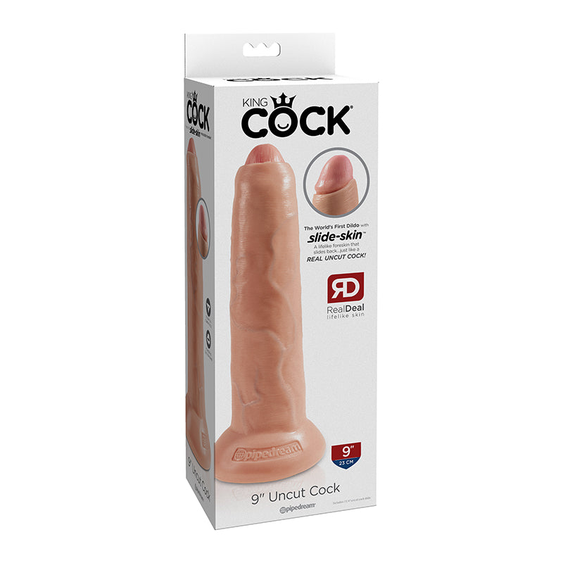 Pipedream King Cock 9 in. Uncut Cock Realistic Dildo With Moveable Foreskin & Suction Cup Beige