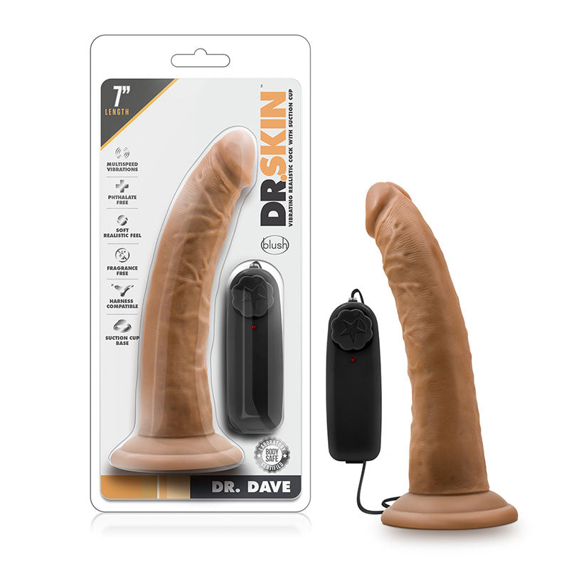 Blush Dr. Skin Dr. Dave Realistic 7 in. Vibrating Dildo with Suction Cup Tan