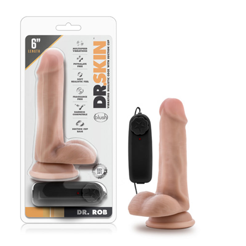 Blush Dr. Skin Dr. Rob Realistic 6 in. Vibrating Dildo with Balls & Suction Cup Beige