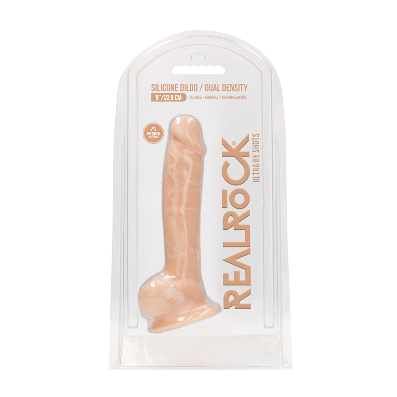 RealRock Ultra Realistic Dual Density Silicone 9 in. Bendable Dildo With Balls Beige