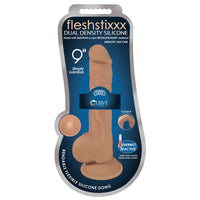 Curve Toys FLESHSTIXXX 9 in. Posable Dual Density Silicone Dildo with Balls & Suction Cup Tan