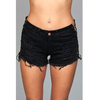 Denim Shorts Lace-Up Side Detail Black Large Packaging Hanging