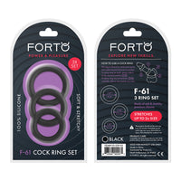 Forto F-61 3-Piece Silicone Cockring Set Black