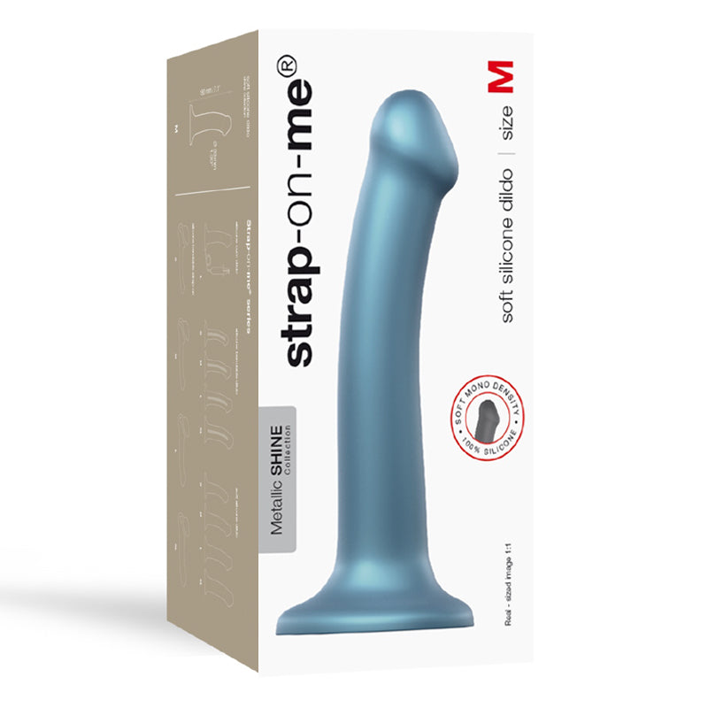 Strap-On-Me Metallic Shine Collection Soft Single-Density Silicone Dildo Duck Blue M