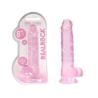 RealRock Crystal Clear Realistic 8 in. Dildo With Balls and Suction Cup Pink