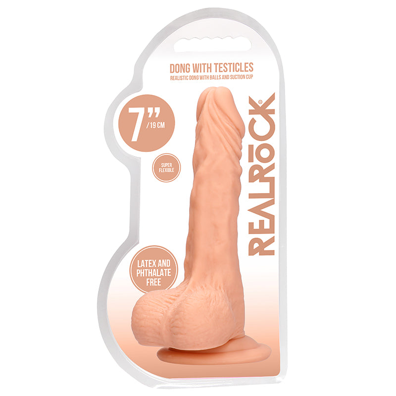 RealRock Realistic 7 in. Dildo With Balls and Suction Cup Beige