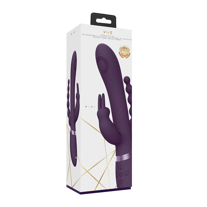 VIVE RINI Rechargeable Triple-Motor Pulse-Wave Dual Entry Silicone Rabbit Vibrator Purple