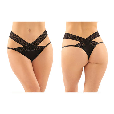 Fantasy Lingerie Daphne Microfiber Brazilian-Cut Panty With Criss-Cross Lace Waistband Black S/M