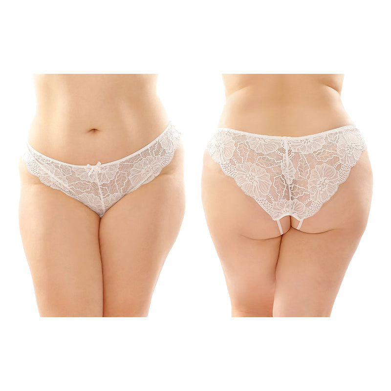 Fantasy Lingerie Poppy Crotchless Floral Lace Panty 6-Pack Queen Size White