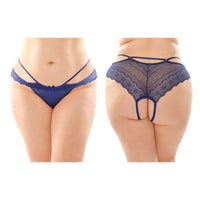 Fantasy Lingerie Posey Strappy Lace & Microfiber Crotchless Panty 6-Pack Navy Queen Size