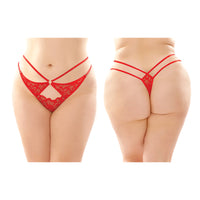 Fantasy Lingerie Jasmine Strappy Lace Thong With Front Keyhole Cutout 6-Pack Red Queen Size