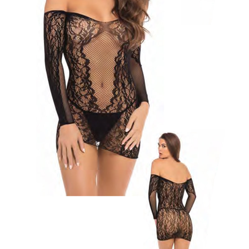 RR Demure Long Sleeve Mini Dress Blk SM