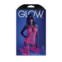 Fantasy Lingerie Glow Hypnotic Criss-Cross Paneled Bodystocking Neon Pink O/S