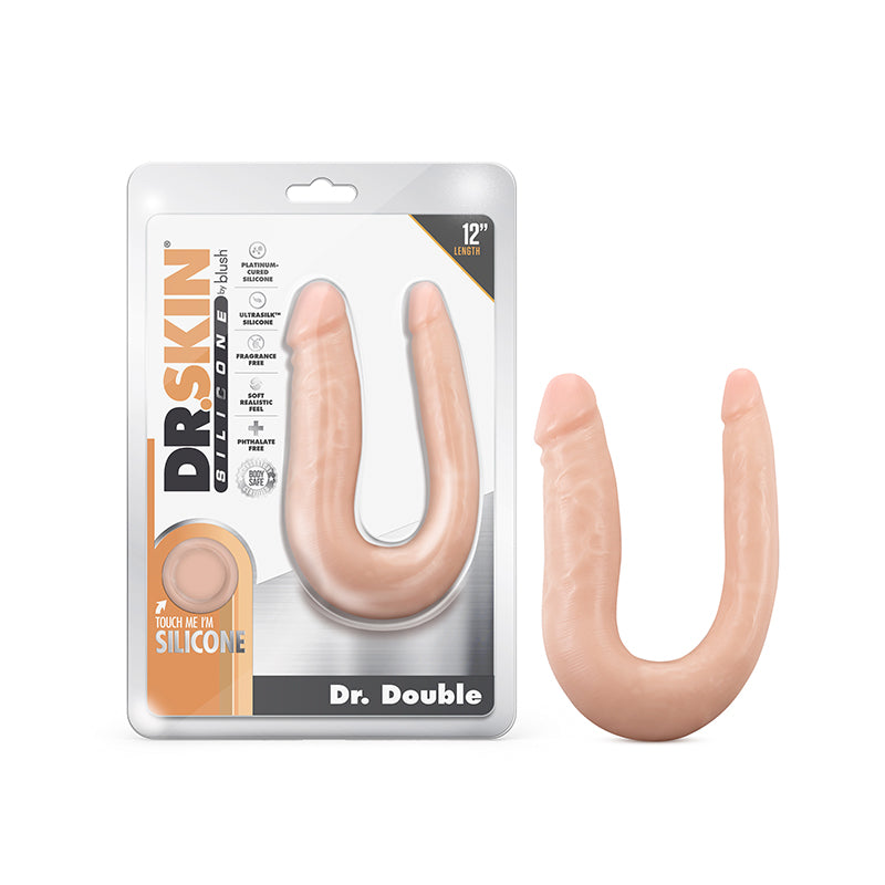 Blush Dr. Skin Silicone Dr. Double Realistic 12 in. Dual-Ended Dildo Beige