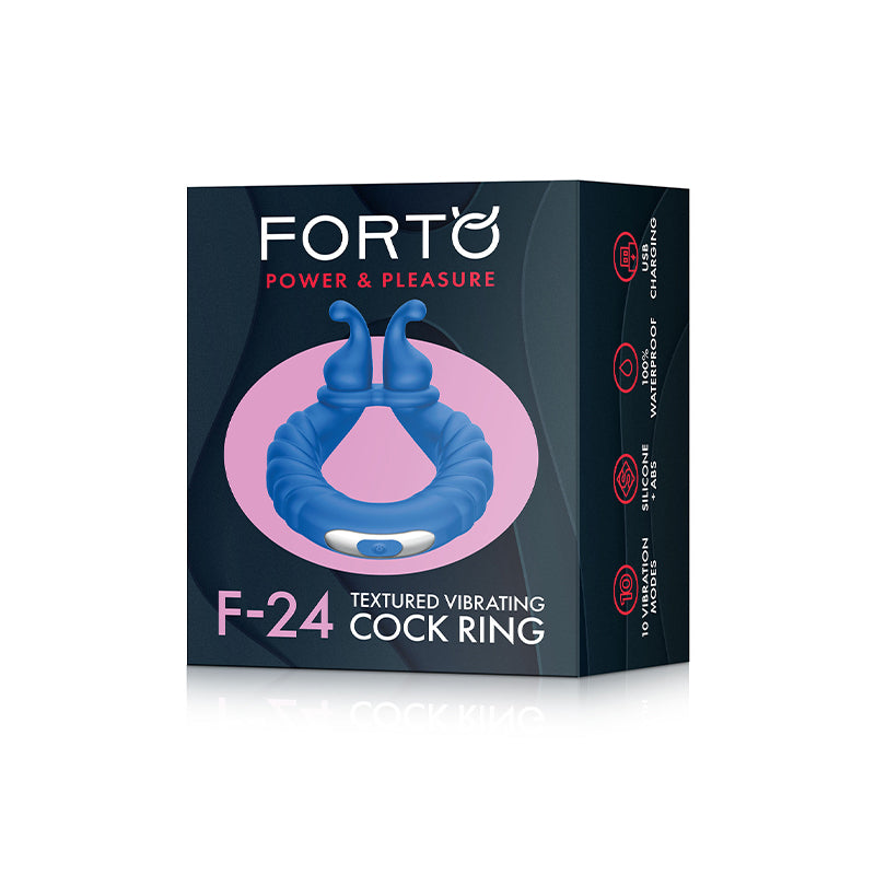 Forto F-24 Rechargeable Silicone Textured Vibrating Cockring Blue