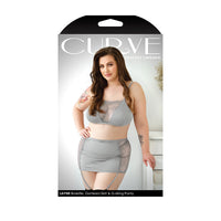 Fantasy Lingerie Curve Layne Lace Panel Bralette, Matching Gartered Skirt & G-String Panty Gray 3XL/4XL