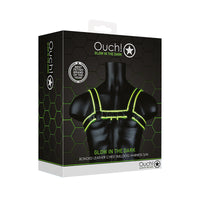 Ouch! Glow in the Dark Bonded Leather Chest Bulldog Harness Neon Green S/M