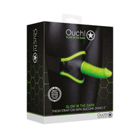 Ouch! Glow in the Dark Thigh Strap-On Harness With 5 in. Silicone Dildo Neon Green