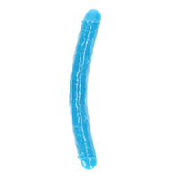 RealRock Glow in the Dark Double Dong 15 in. Dual-Ended Dildo Neon Blue