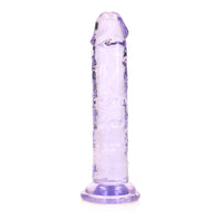 RealRock Crystal Clear Straight 6 in. Dildo Without Balls Purple