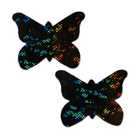 Pastease Butterfly: Shattered Glass Disco Ball Glitter Black Butterflies Nipple Pasties