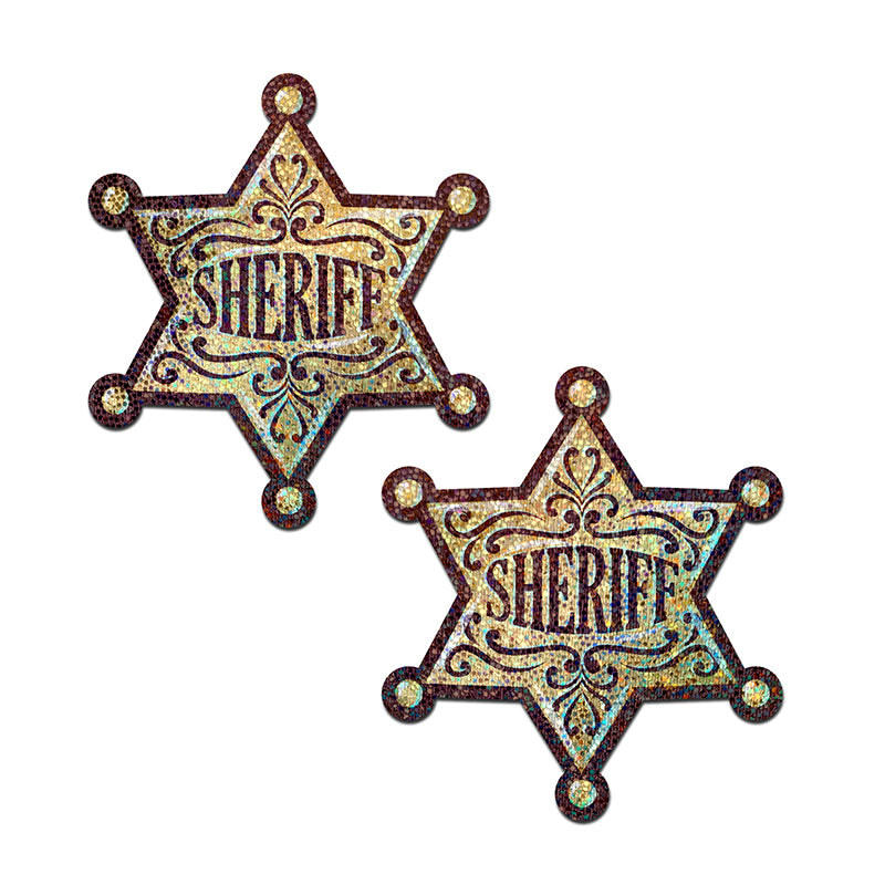 Pastease Sheriff Star: Glittering Golden Sheriff's Badge Nipple Pasties