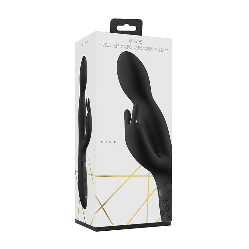 VIVE NIVA Rechargeable 360∞ Rotating Silicone Rabbit Vibrator Black