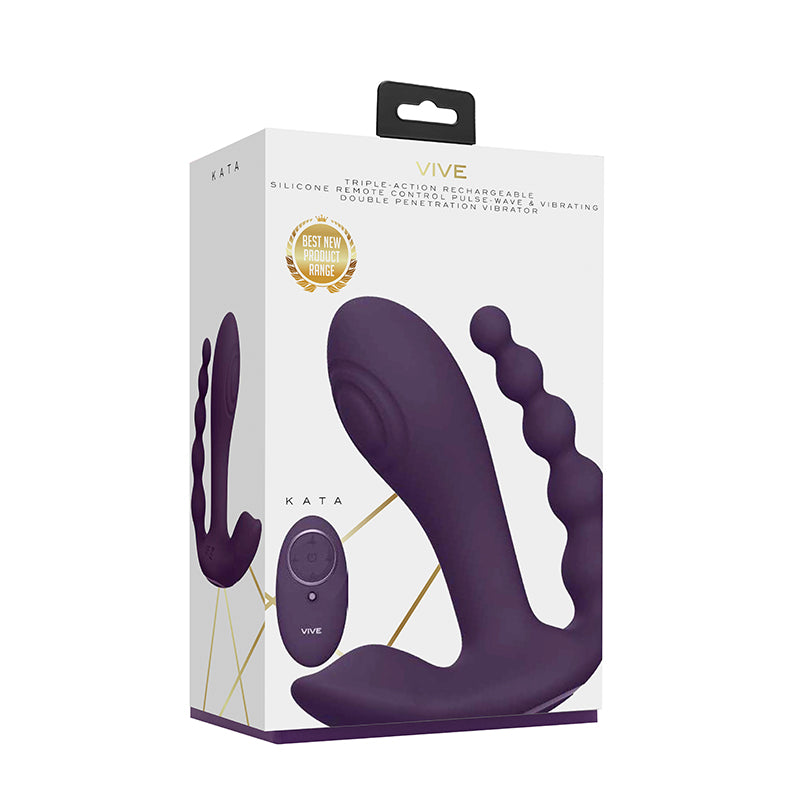 VIVE KATA Rechargeable Remote-Controlled Triple Motor Pulse-Wave Dual Entry Vibrator Purple