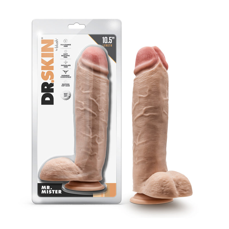 Dr. Skin Mr. Mister 10.5 in. Dildo with Balls Beige